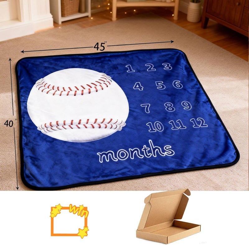 JIX SDFFAY Baby Monthly Milestone Blanket Baseball Month Blanket for Newborn Boys & Girls, Soft Flannel Mat with Photo Prop for Baby Shower, Neutral 45x40 Inches - Image 5